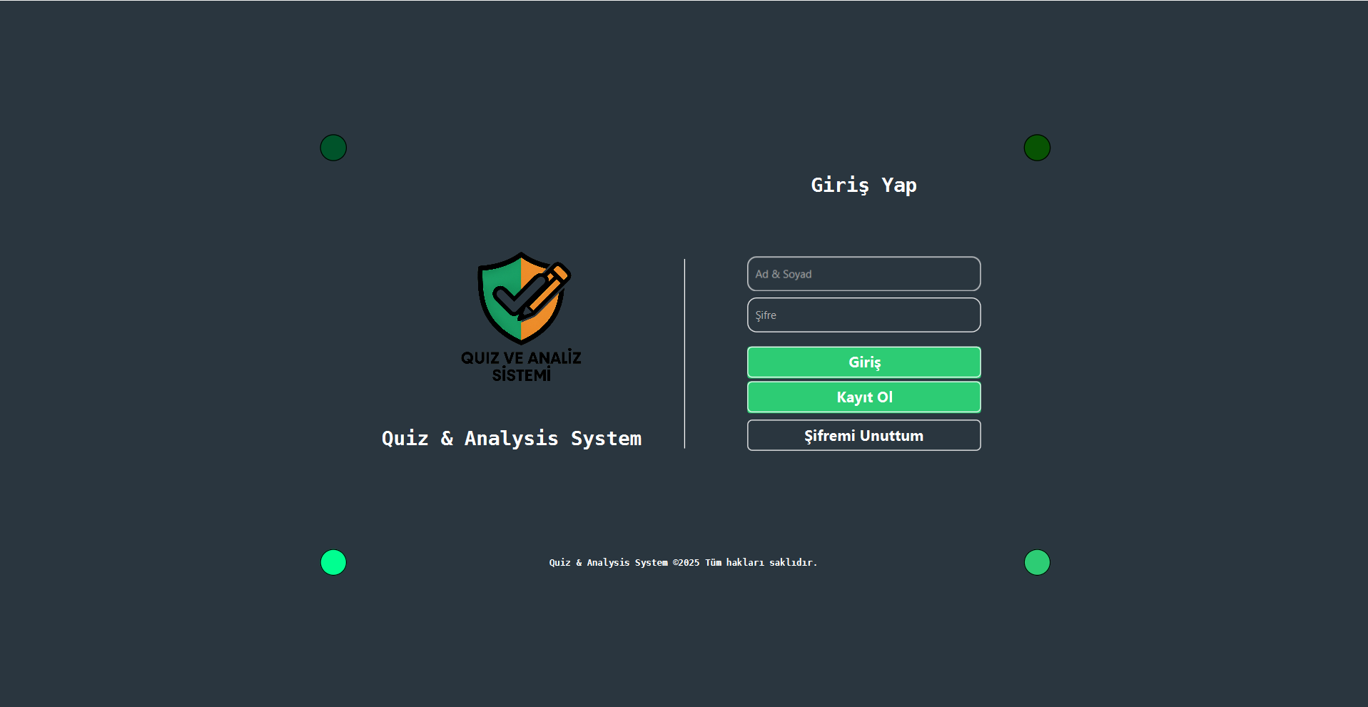 Quiz ve analiz sistemi